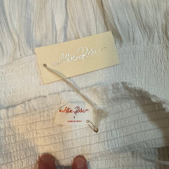 NWT Allie‎ Rose White Smoked Tube Top Cropped Ruffled Hem Women’s Size Large - Picture 3 of 8